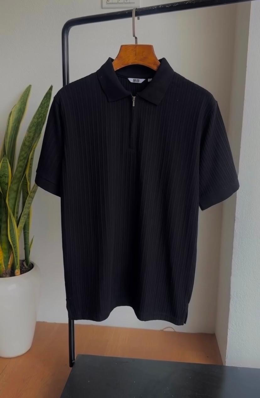 Zip-up Texured Polo T-shirt