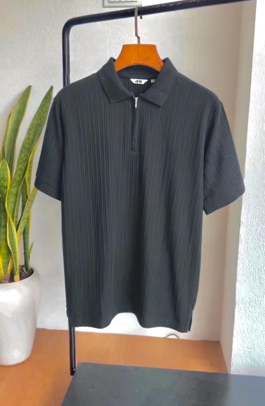 Zip - up Texured Polo T-shirt - MAF Collections